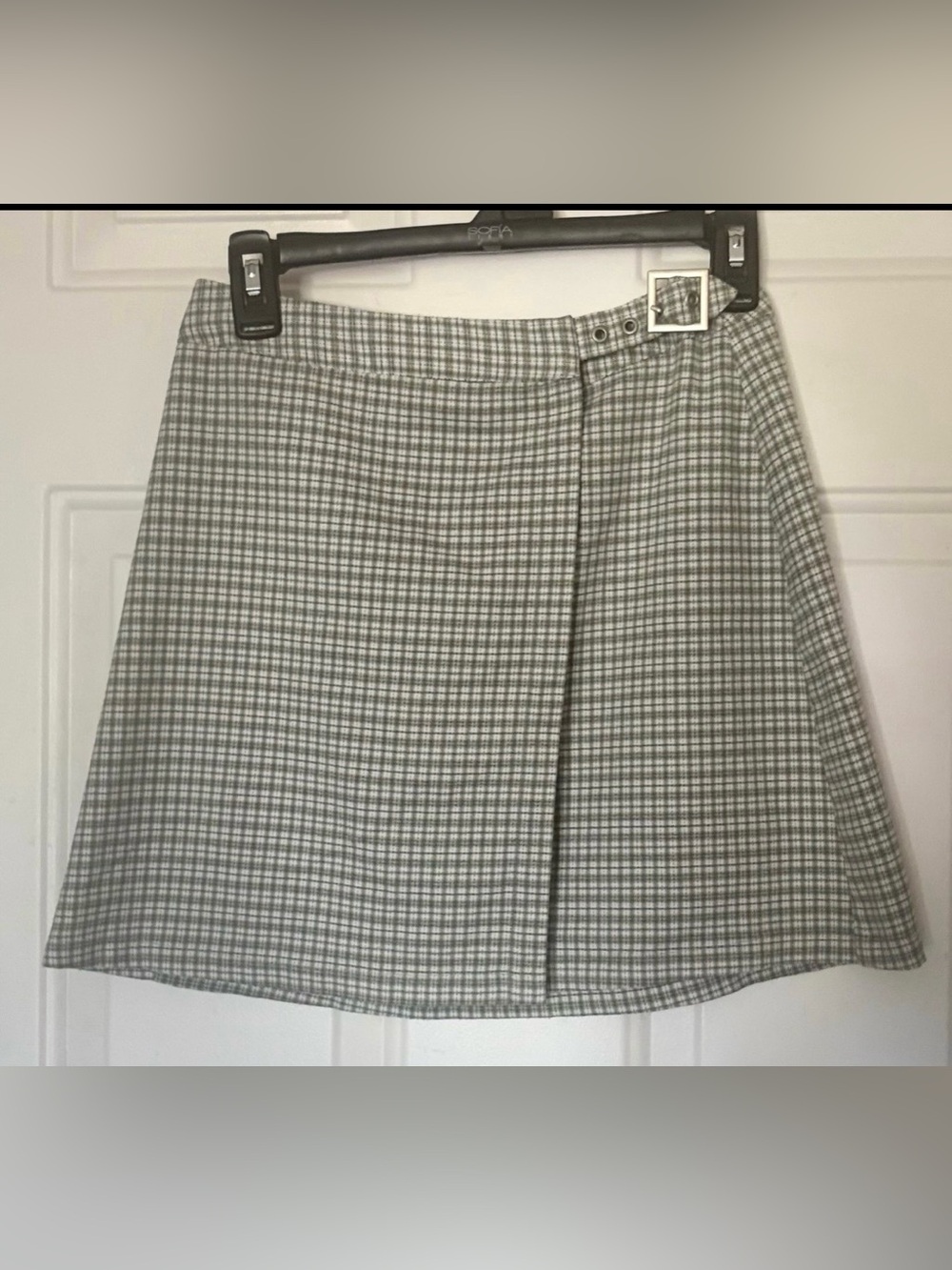 JOHN GALT Green Cream Light Academia Plaid Belted Mini Skirt One Size